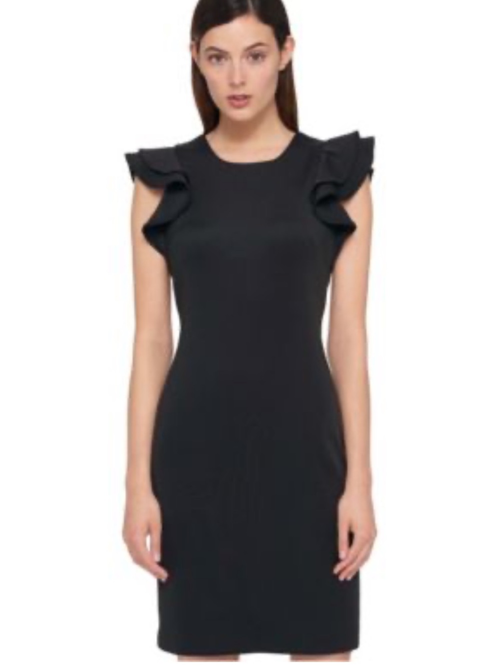 NWT Tommy Hilfiger Black Crew Neck Flutter Ruffle Cap Sleeve Sheath Dress Size 2